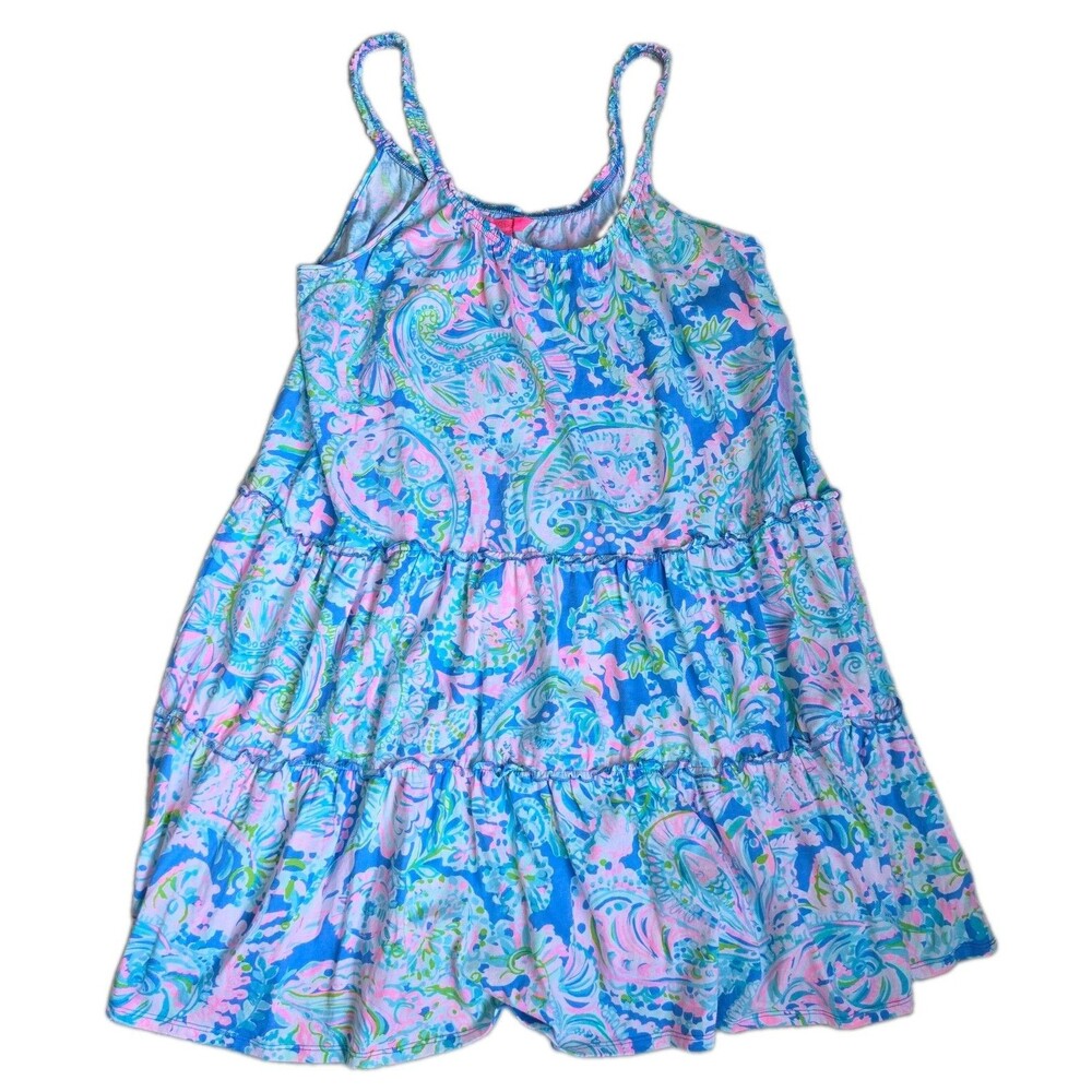 Lilly Pulitzer Paisley Tiered Ruffle Sundress Cotton Knit Scoop Neck, Size L